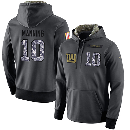 NFL Men's Nike New York Giants #10 Eli Manning Stitched Black Anthracite Salute to Service Player Performance Hoodie - Click Image to Close